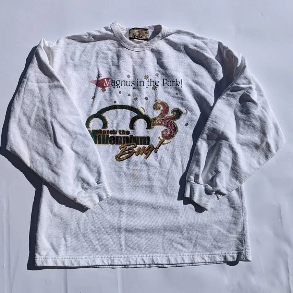 Vintage Sportop 1999 Magnus in the Park White Crew Neck Sweater Small *stain
